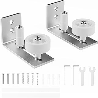 WINSOON Sliding Barn Door Floor Guide Brushed Nickel, Bottom Adjustable Roller 8 Setup Options, Flush Design Bottom Flat, Stainless Steel Barn Door Hardware Kit, 2PCS