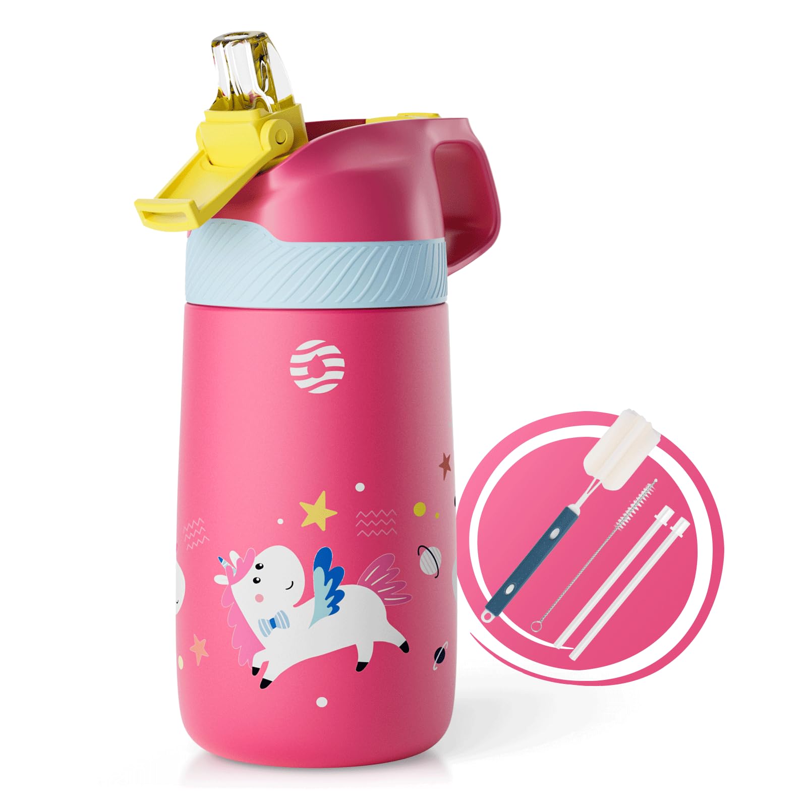 FEIJIAN Borraccia Bambini acciaio inox con cannuccia, Senza BPA- 350ml