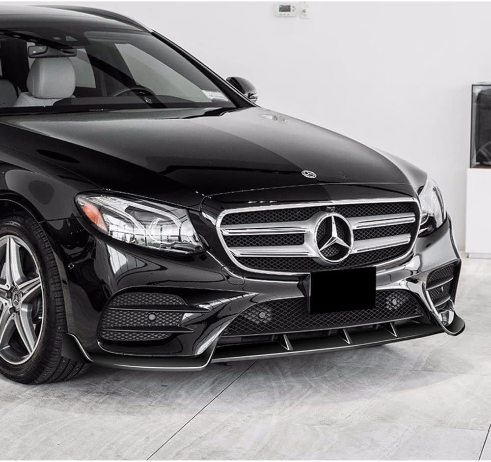 Q1-TECH, 9PCS Front Bumper Lip & Side Skirt Extensions Diffuser Compatible with 2017-2020 Mercedes-Benz E-Class E43 AMG E200 E250 E300 E350 E400 E450 W213, Front Lip Spoiler Splitter (Painted Black)