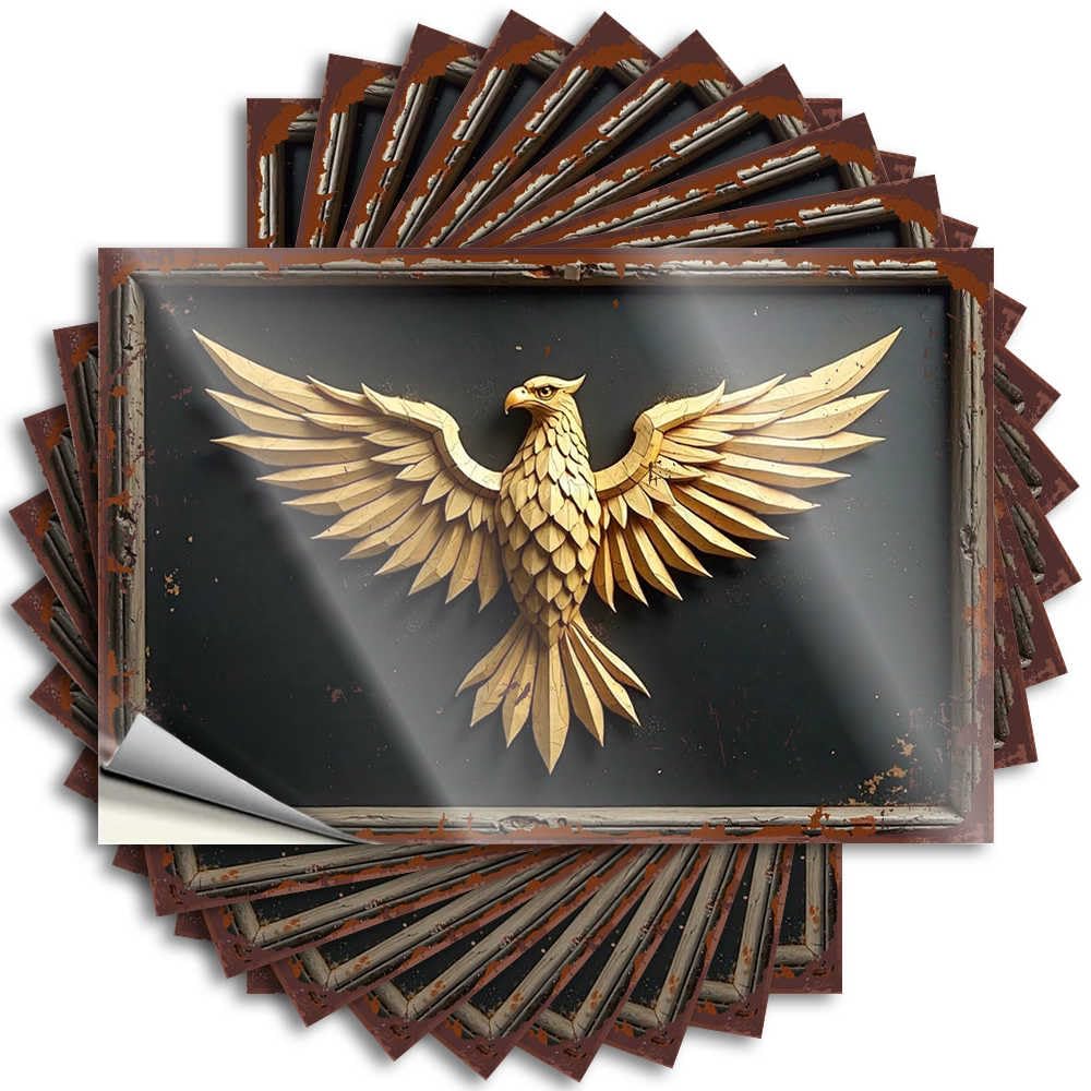 Sticker Man CABE Decor Waterproof Vinyl Sticker | Golden Eagle Emblem On Rustic Background Accent Hard for Military DIY Projects(8X12CM)