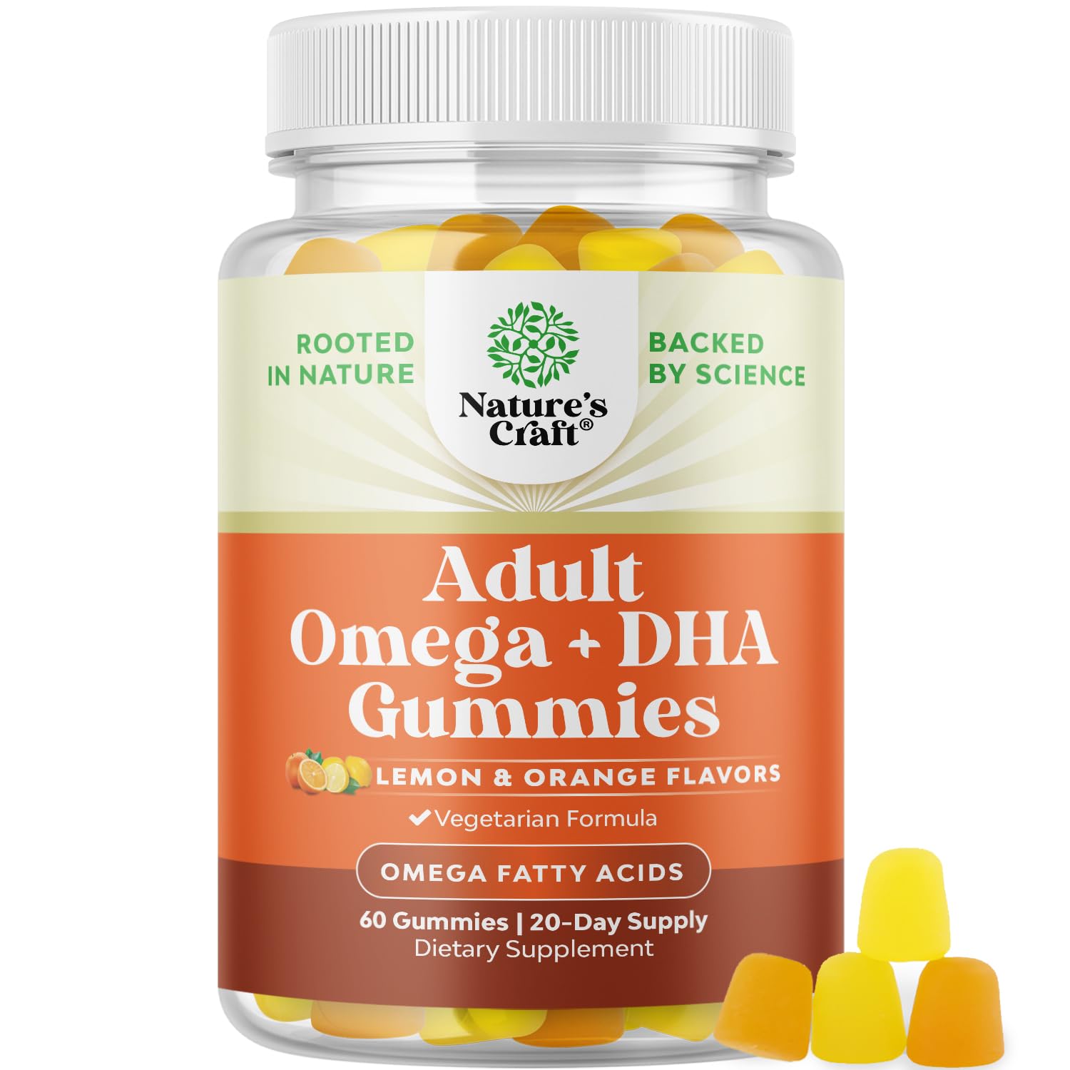 Omega 3 Gummies for Adults - Vegetarian Omega 3 6 9 DHA Gummies for Brain Bone and Heart Health and Joint Support - Burpless Fish Free Plant Based Supplement Men Women - 60 Count