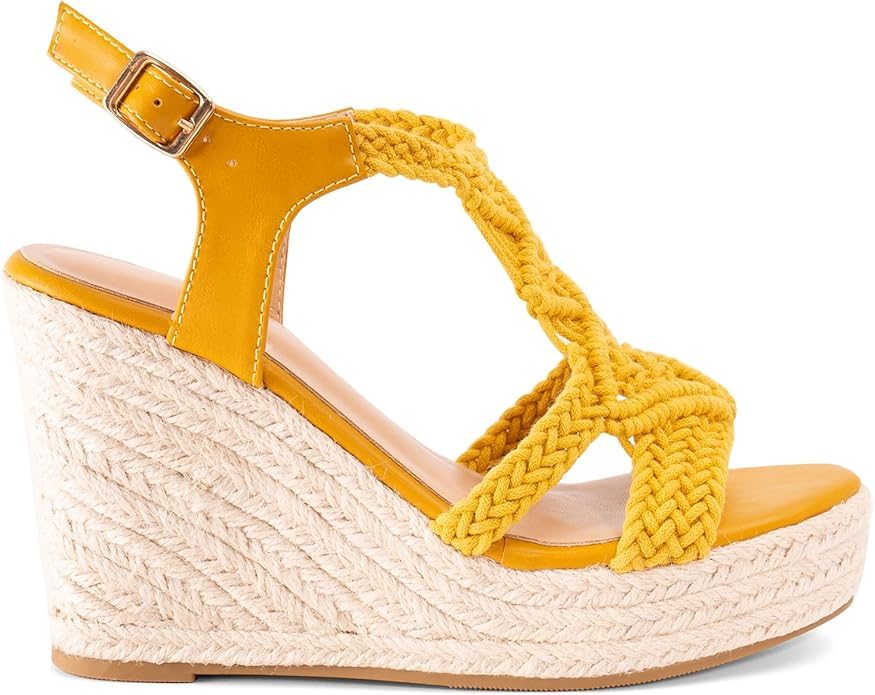 Image of Women's Woven Espadrille Wedge Sandals Bohemian Braided Open Toe Summer Shoes with Adjustable Strap 3.9 inch Platform Heel for Wide Feet, Comfortable Walking