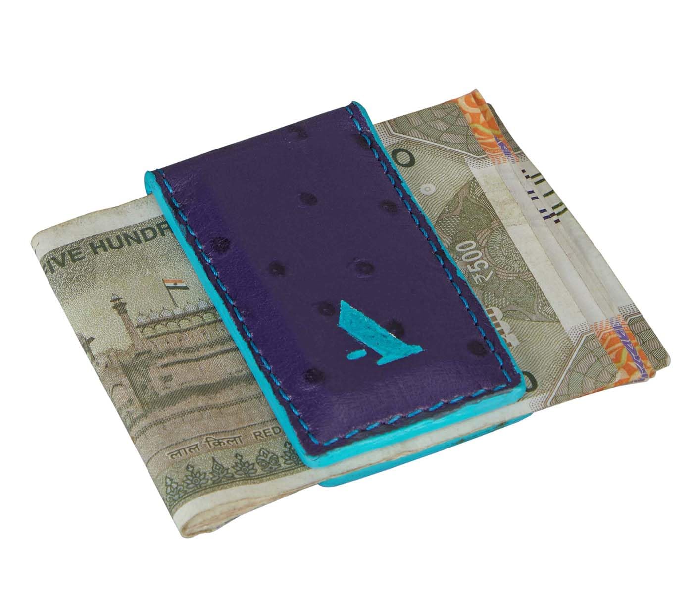 Slim Leather Money Clip and Card Holder for Men and Women W362 Purple-image-20