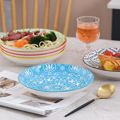 Servizio Piatti Fondi in Ceramica Colorati, Profondi 20 cm - per Zuppa | Insalata | Pasta | Gourmet | Risotto - Lavabile in Lavastoviglie e Microonde - Set di 6 - 7