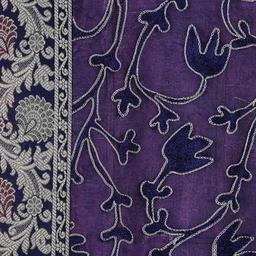 Image of Festival Decor Floral Ari Zari Embroidered Brocade Silk Premium Dining Table Runner Table Cloth Bed Runner (16x72 inches) for 6-Seater (Purple)