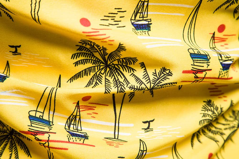 HGJH Hawaii Hemd, Herrenhemd Langarm Schwarz Kokospalme Segelboot-Print Hawaiihemd Kuba-Kragen Weiß Langarm Button Down Weiches Strandhemd Henley-Hemd Für Männer Jungen