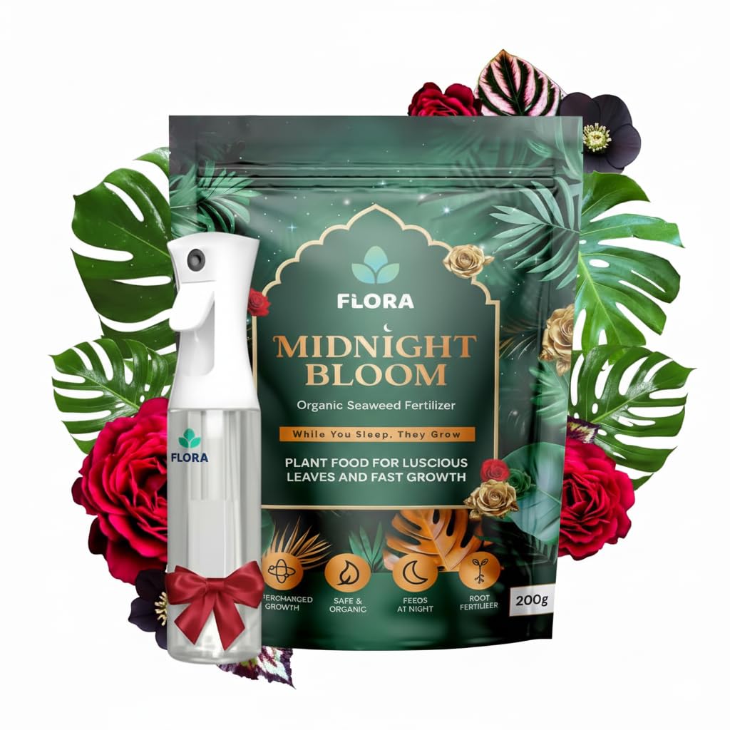 Nighttime Seaweed Fertilizer + Fine Mist Sprayer Bundle Organic Plant Food for Faster Growth Stronger Roots and Healthier Leaves Indoor Houseplants Seedlings and Garden Use 35+ Feedings Ergonomic Dura