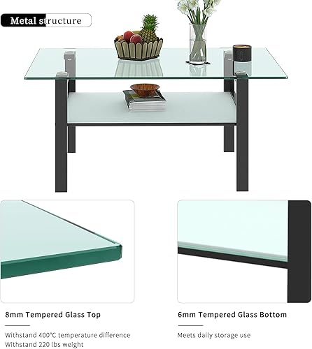 Miniatura 29 de Juego de 3 mesas de centro de vidrio templado, juego de 3 piezas, mesa de centro de cristal blanco y juegos de mesa auxiliar blanco 1,Todo negro