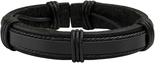 Miniatura 7 de Manfnee 6-12 pulseras de cuero trenzado punk para hombres y mujeres, ajustables, color negro