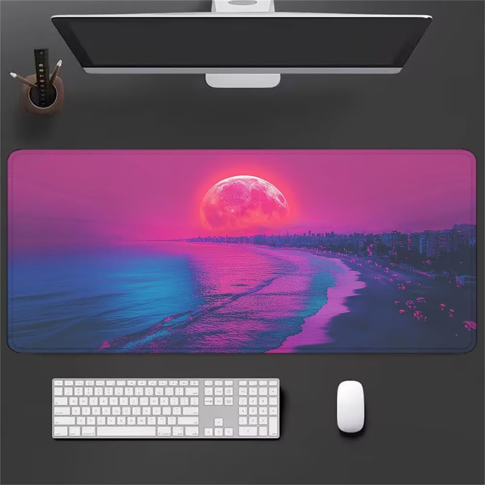 Viola Tappetino Mouse XXL 1000x500x3mm, Gaming Tappetino Mouse Tramonto Mousepad con Base in Impermeabile Gomma Antiscivolo per Tastiera Computer Ufficio Idea Regalo Festa del Papà e Compleanno X-988