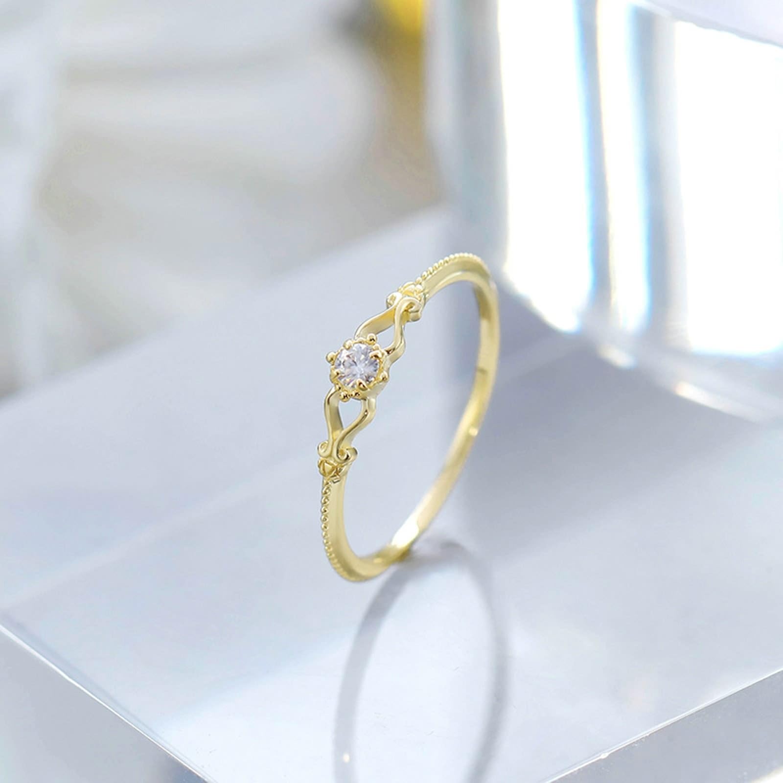 Anillo de oro amarillo de 9 K/14 K/18 K con moissanita, anillo apilable clásico de oro Au 375/585/750, talla 47-65