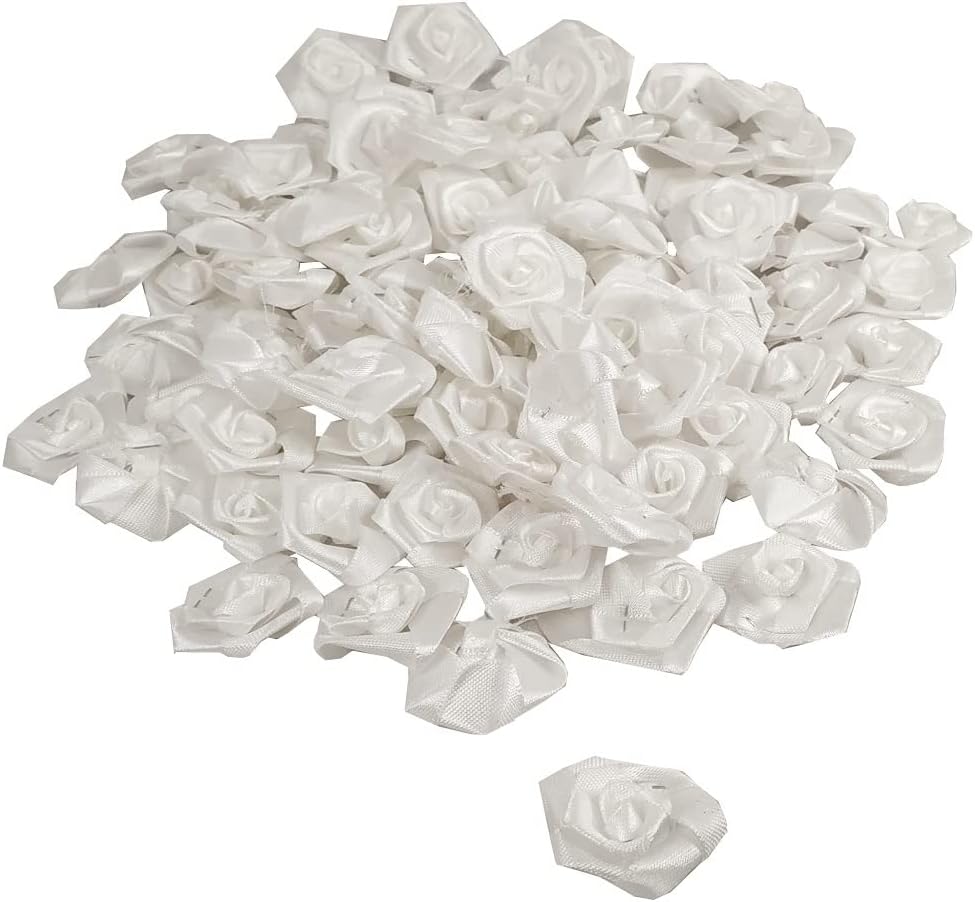 De-Ultimate (Pack of 90 Pcs Approx) White Mini Satin Rose Artificial Flower for Home Birthday Parties Hall Craft Decorations, Wedding Invitation Card Decor, Gift Packing/Wrapping, Arts and Craftworks