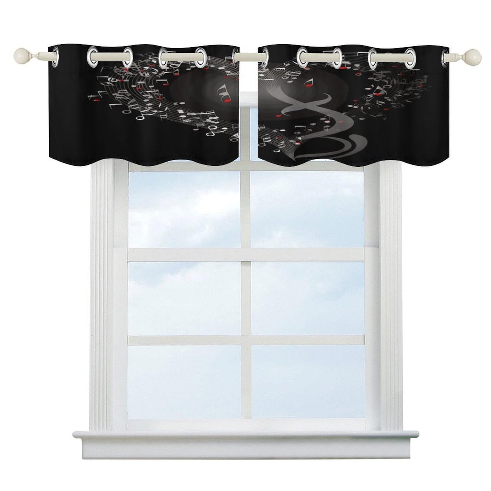 Fekiloot Style Music Note Heart Short Curtains Valance Curtain