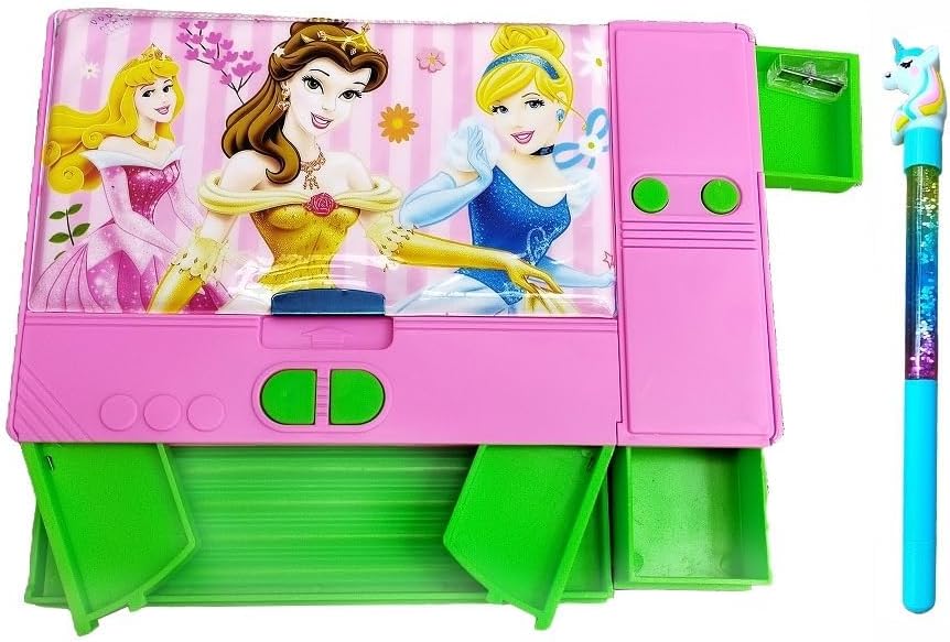 Geeta SWACHH Angel Printed Jumbo Gadget Pencil Box Water Glittery Pen (Pink), Kid