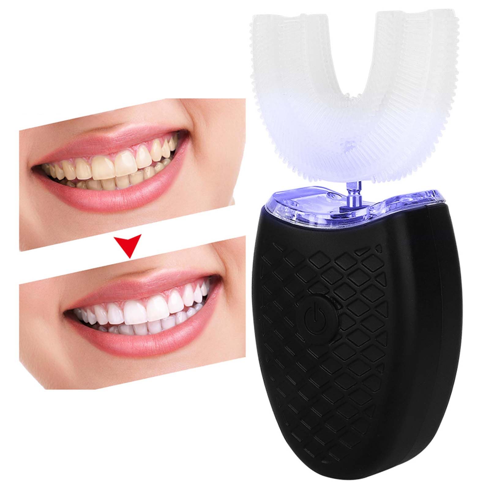 Cepillo de Dientes para Adultos en Forma de U, Cepillo de dientes eléctrico sónico para adultos en forma de U cepillo de dientes de limpieza automática herramienta de cuidado bucal(negro)