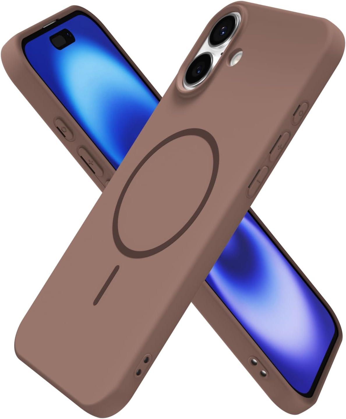 oakxco for iPhone 16 Case Silicone Mag Safe, Magnetic Slim Thin Phone Case Compatible with Magsafe Wireless Charging, Cute Girly Aesthetic Soft Rubber Gel Safecase for Women Girls, Brown