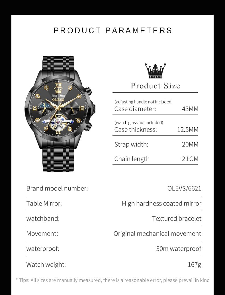 OLEVS Skeleton Men Watches Automatic Business Luxury Diamond Self Winding Watch for Men Stainless Steel Calendar Wrist Watch - Image 5