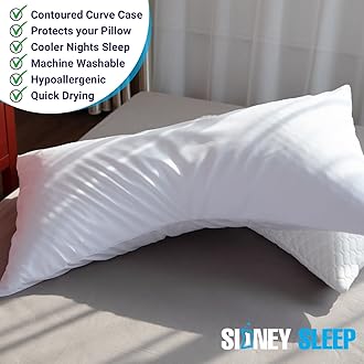 Sidney Sleep Curved Pillow Covers - Full Length Zipper Closure - Premium Soft Brushed Microfiber - 20 x 30 Inches - Fits Curved Side Sleeping Pillows (Queen, White/Grey)