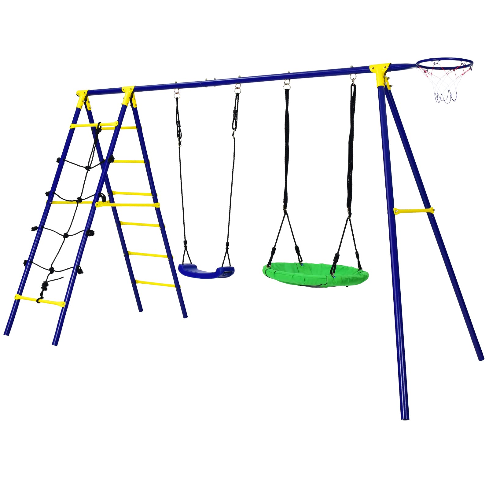 KOMFOTTEU Set di altalene per bambini, struttura da gioco 5 in 1 con 2 altalene, altalena da giardino, altalena doppia per bambini all'aperto