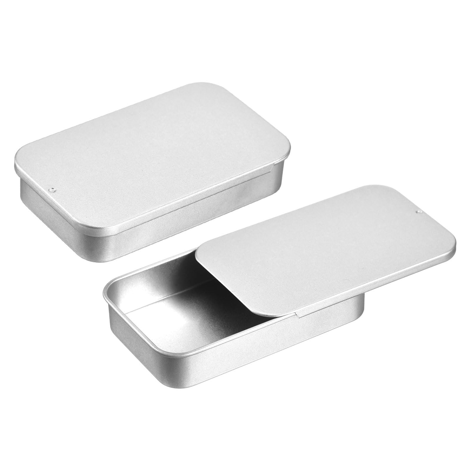 sourcing map 6 Pcs Metal Tin Box Container, 3.1x2x0.6 Inch Slide Top Tin Containers Empty Rectangular Storage Box Portable Mini Tin Case for Candy Cosmetic Crafts, Silver