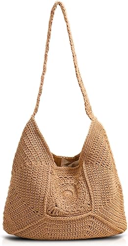 QTKJ Tote Bag for Women, Straw Beach Bag, Large-Capacity Shoulder Bag, Handbags 