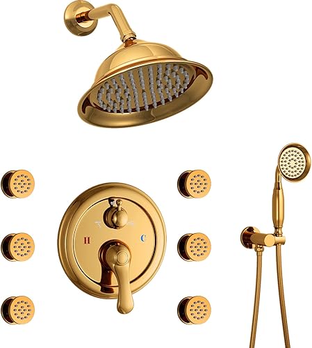 Sistema de ducha dorado de 8 pulgadas, sistema de grifo de ducha de cuerpo completo con chorro de cuerpo montado en la pared, juego de grifos de