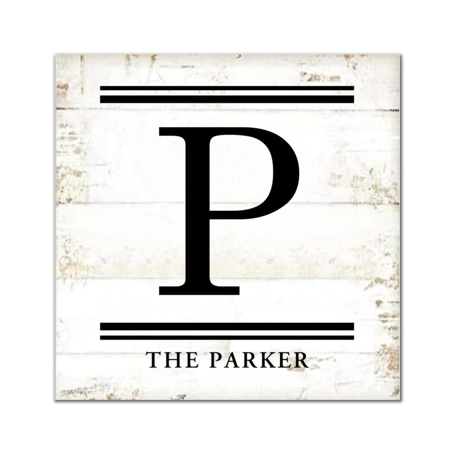 Monogramme rétro en bois haut de gamme lettre P avec nom de famille personnalisé