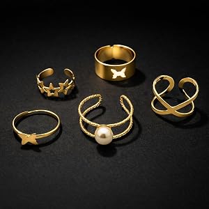 Buy ZORRY Gold Plated Adjustable Ring Set for Women Pack of 5