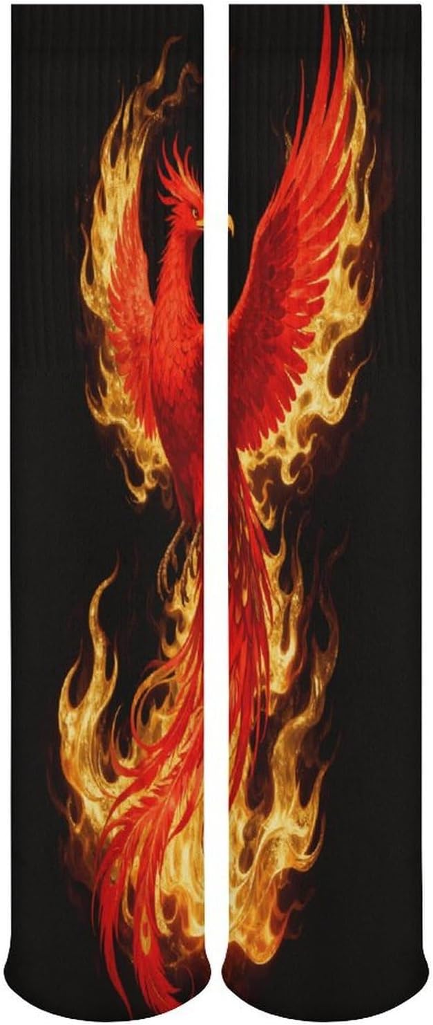 Phoenix Flame Crew Socks Casual Breathable Calf Socks | Cushion Running Athletic Socks Long Performance Breathable Sports Socks for Women Men