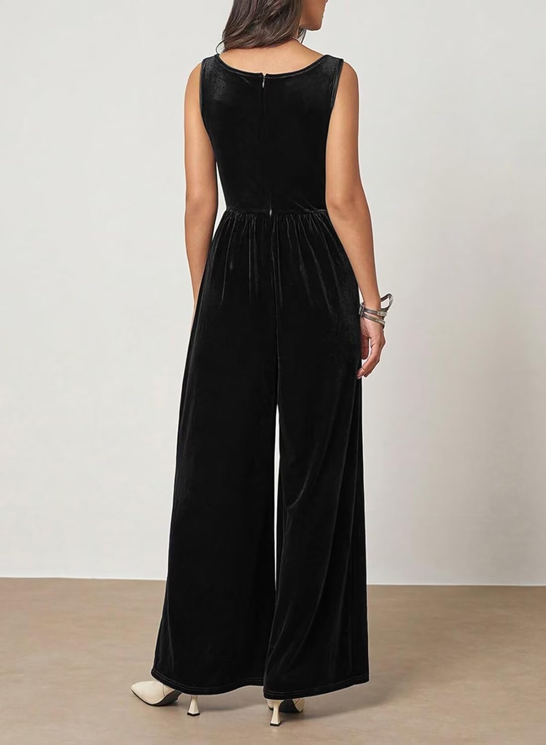 BLENCOT Womens Velvet Jumpsuit Winter Sleeveless Wide Leg Rompers Casual Fall Overalls - Image 3