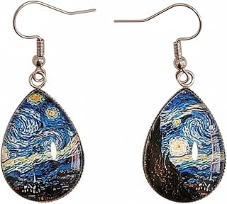 ROSTIVO Van Gogh Starry Night Dangle Earrings for Women, Teardrop Art Painting Glass Jewelry, Unique Gift for Museum Exhibits Teacher Graduation Birthday