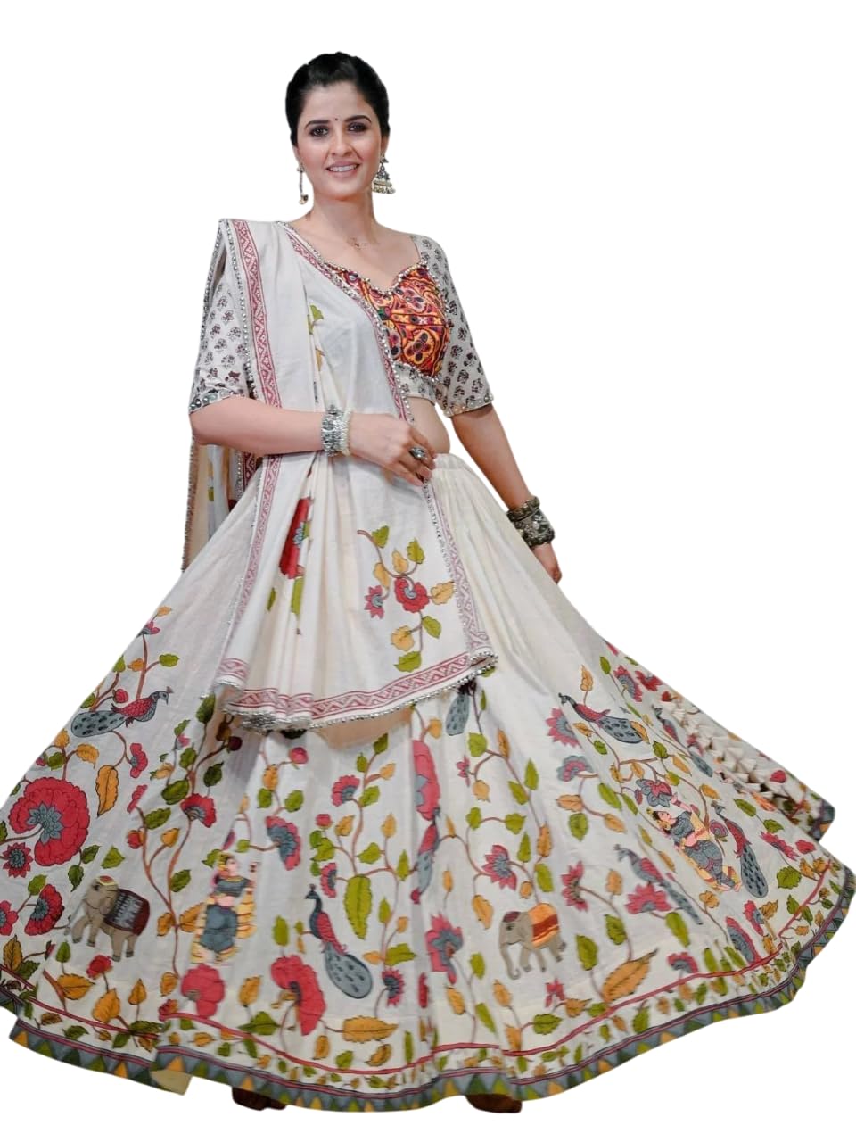 Women's Mirror Gamthi Lehenga Choli Flared Cotton Ghaghra for Dandiya-image-24