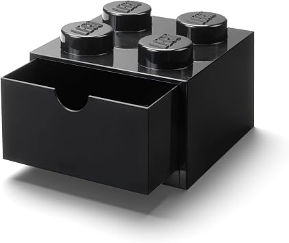 Room Copenhagen LEGO Storage Brick 4 Desk Drawer, 4-Stud Stackable Tabletop Storage Box, 6.2 x 6.2 x 4.4 in, Black