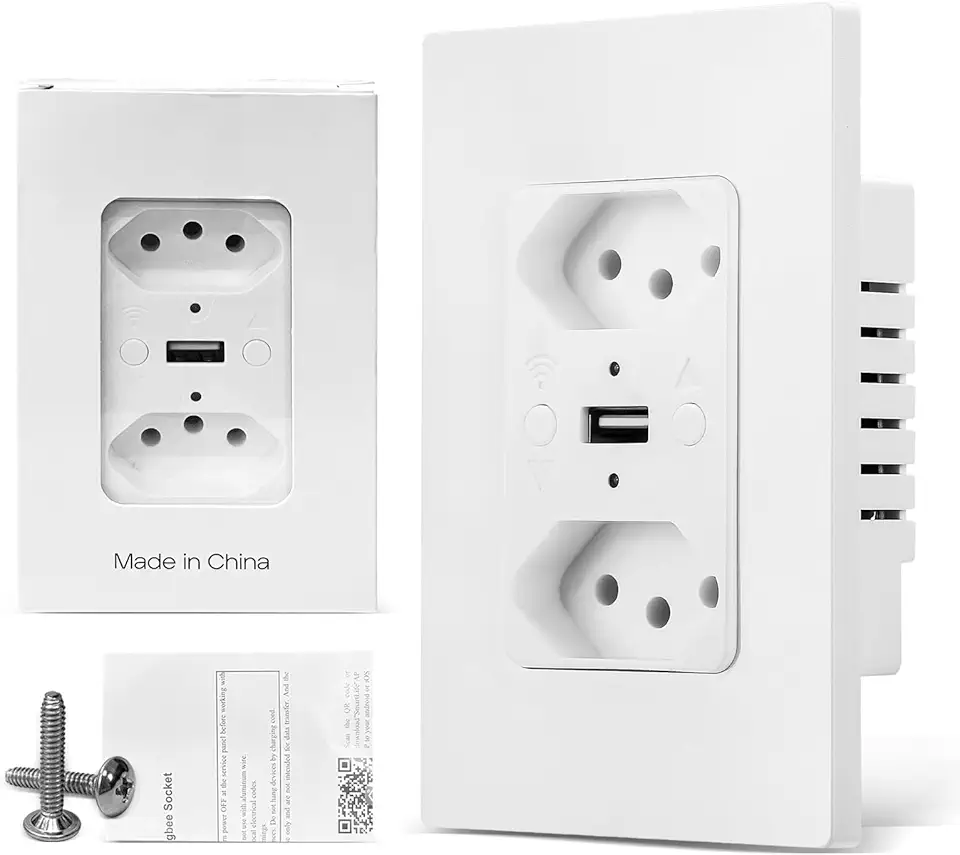 Tomada Inteligente WiFi com Porta USB Tipo C Tomada de Parede Tuya Smart Home Automação Residencial Compatível com Google Home Alexa