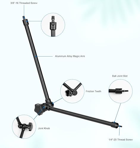 Miniatura 8 de Soporte para micrófono, 21.5 pulgadas de largo, flexible, ajustable, brazo mágico, súper abrazadera de cangrejo, clip de micrófono de 38"-16 a