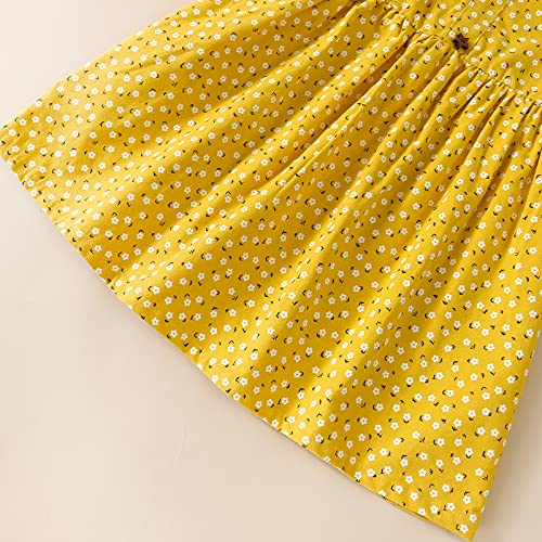 Vinuoker Toddler Baby Girls Floral Dress Long Sleeve Cotton Dress Fall Winter Midi Dress Little Girl Dress 2-7 Years Yellow #TOP4