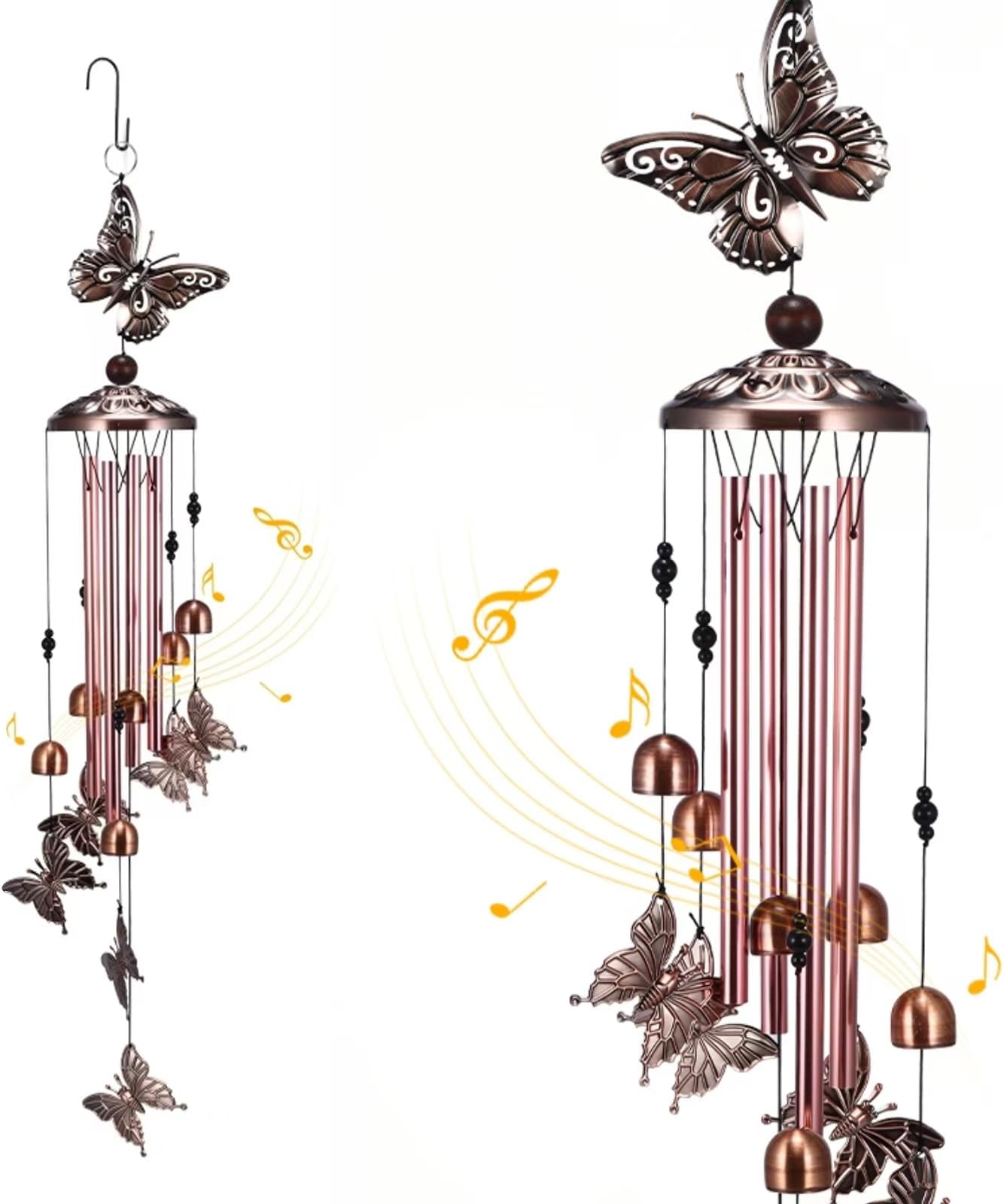 Butterflies Wind Chimes for Garden, Vintage Copper Windchimes Indoor, Hanging Gifts for Mom and Woman, Window, Patio, Backyard, Home Decor