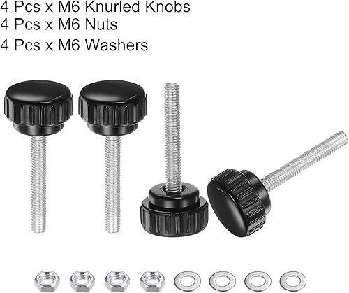 Miniatura 84 de uxcell Juego de 4 perillas moleteadas, tornillos de pulgar con tuercas y arandelas, rosca macho métrica M6 x 1.378 in, cabeza de plástico de 0.984