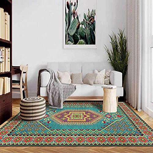 Genérico Alfombras De Salon Modernas Alfombra De Pelo Corto Alfombra Lavable Grande para Dormitorio Comedor Habitacion Estilo étnico Retro Verde Rojo Amarillo 160 x 280 cm