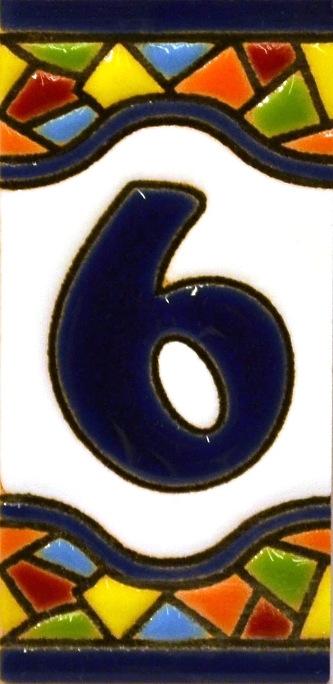 Art Escudellers Number Six "6" House Number Tile, Ceramic, Traditional Spanish Mosaic Style, Number Six '6', 2.87 * 1.38 Inch