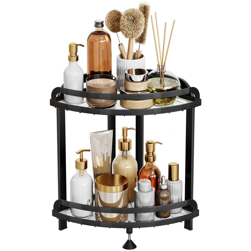 Tressify Standing Corner Shower Caddy Countertop Corner Storage Rack Corner Vanity Standing Shelf 2-Tier Organizer For Bathroom And