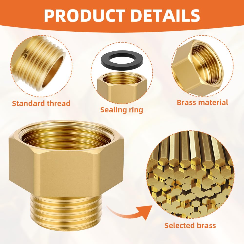 Flintronic Gwint wewnętrzny 3/8" na gwint zewnętrzny 1/4" BSP mosiężny adapter sześciokątny, gwint zewnętrzny 1/4" do 3/8" do połączeń gazowych, wodnych i rurowych (2 sztuki)