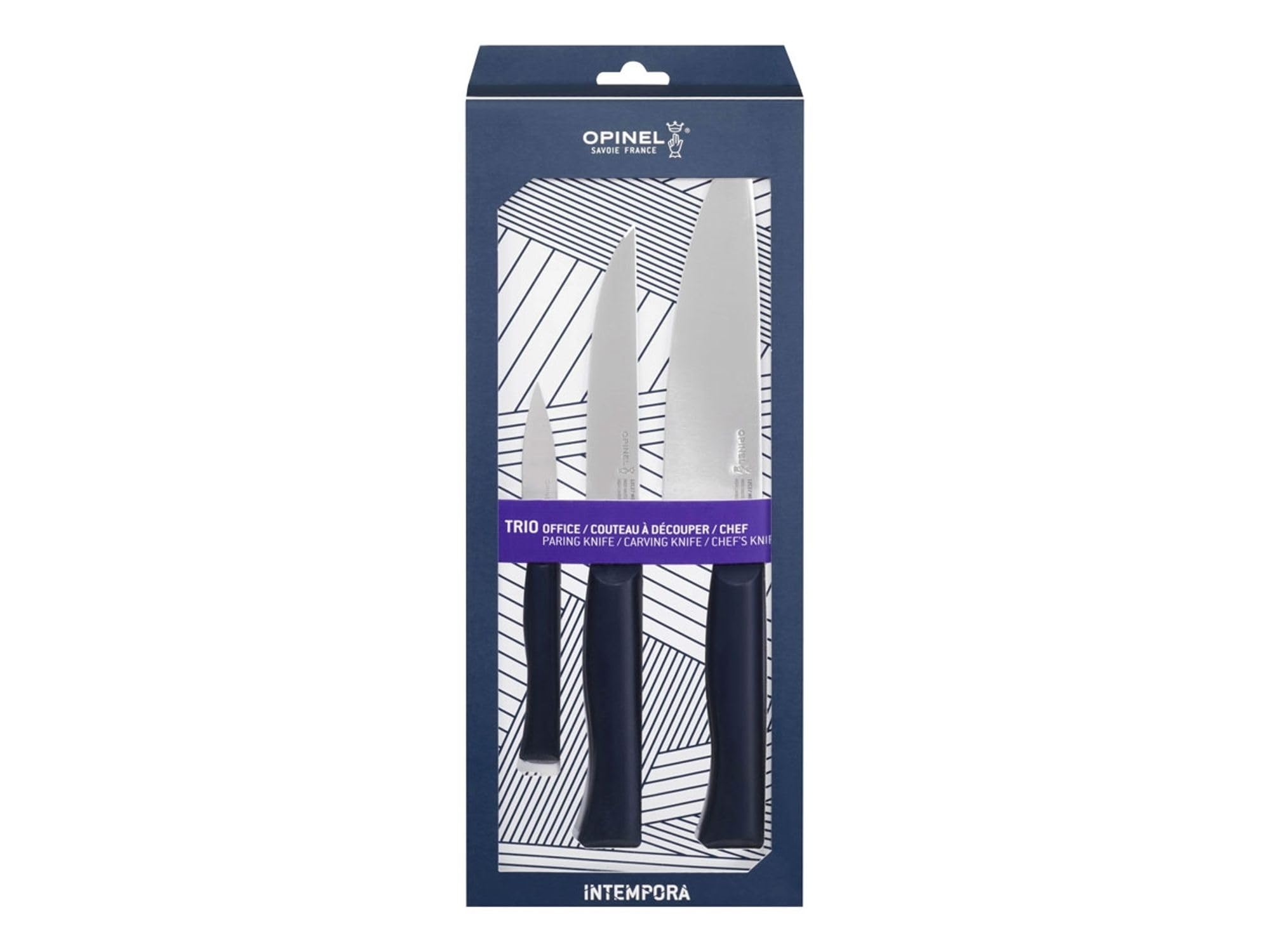 Opinel Intempora Trio Set - Chef Knife Carving Knife Paring Knife Three Piece Set Full Tang Construction Made