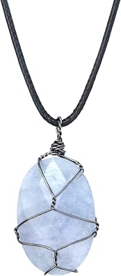 Aquamarine Gemstone Pendant Necklace Hand Braided,Natural Crystal Healing Stone of Courage,Throat Chakra & Communication Aid,Gift Jewelry for Men Women