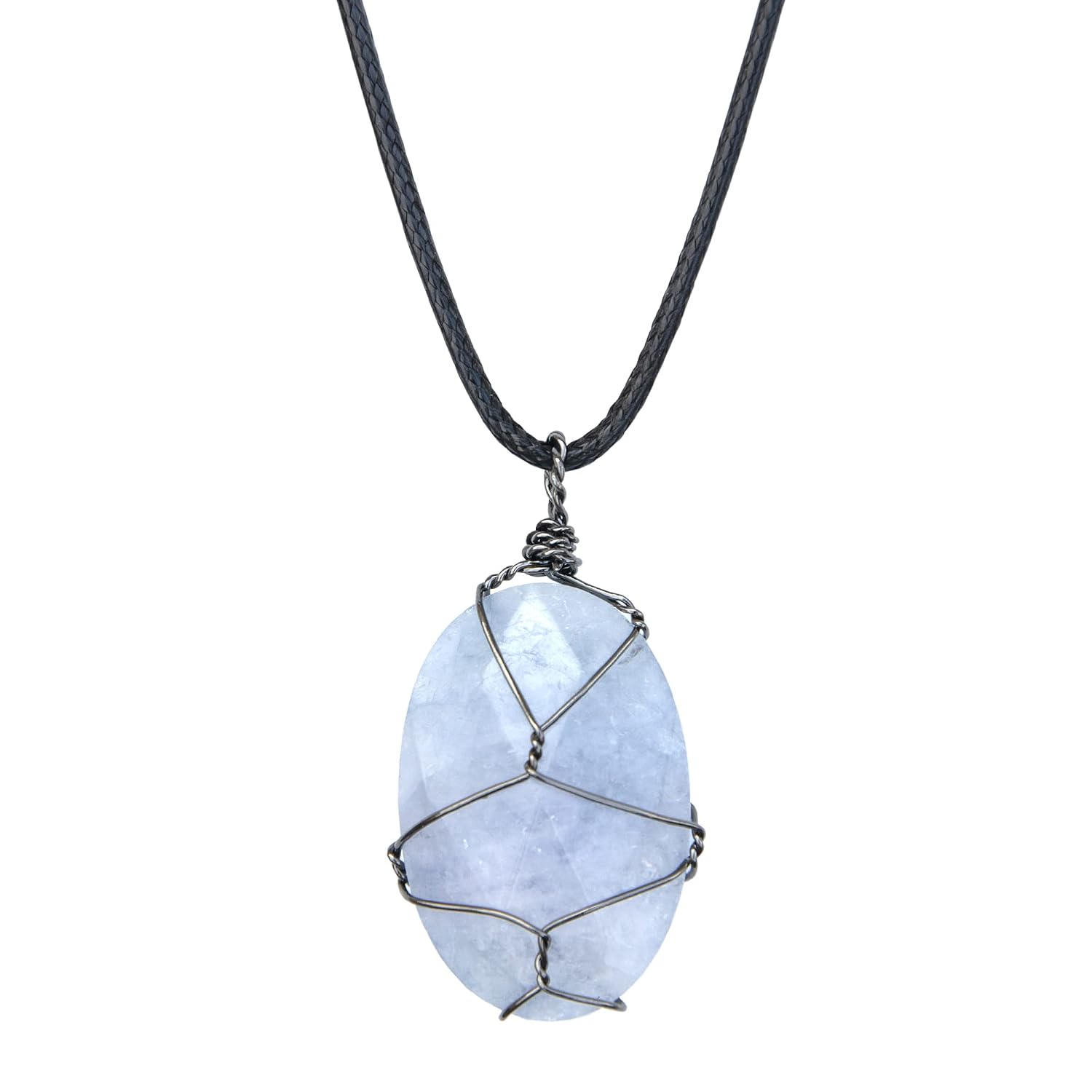 Aquamarine Gemstone Pendant Necklace Hand Braided,Natural Crystal Healing Stone of Courage,Throat Chakra & Communication Aid,Gift Jewelry for Men Women