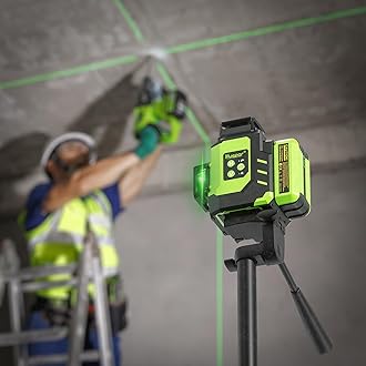 Huepar Laser Level 3x360 Self Leveling with 2 Li-ion Batteries, Batteries Life Can Reach Up to 16 Hours, 3D 12 Lines High Brightness Green Laser Level for Construction or Home Renovation, LS03CG