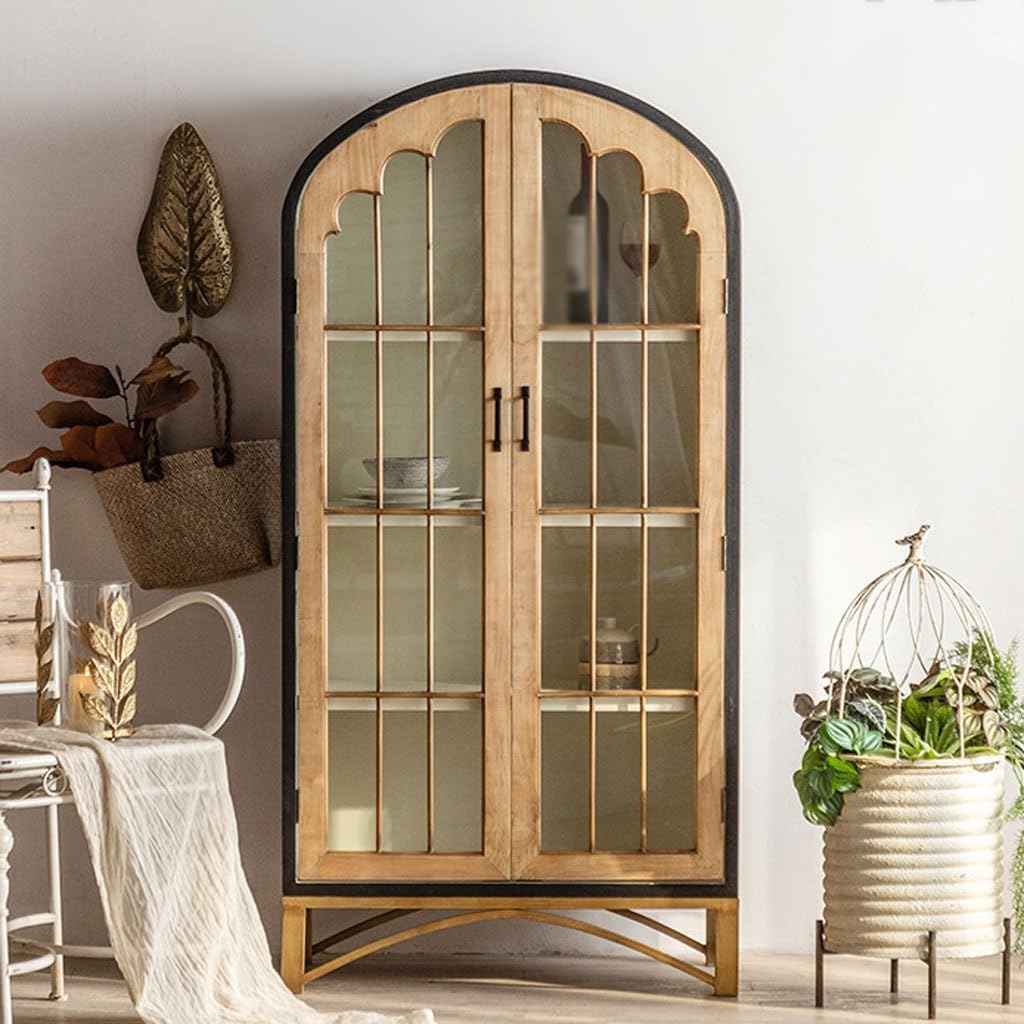 Kaffeebarschrank Retro-Eingangsschrank, Gewölbter Arbeitszimmerschrank, Hotel-Weinschrank, Mehrschichtiger Lagerschrank Buffetschrank mit Stauraum(B,M:80CMX40CMX161CM)