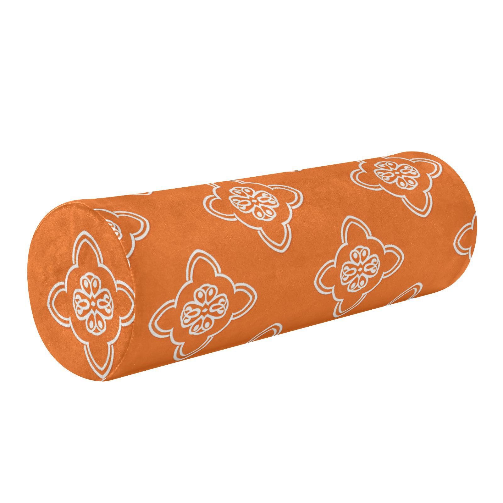 miaozhen Vintage Floral Orange Small Round Pillows Decorative Throw Pillows Cervical Pillow for Neck Pain Cylinder almohada para columna 5.5''x17''