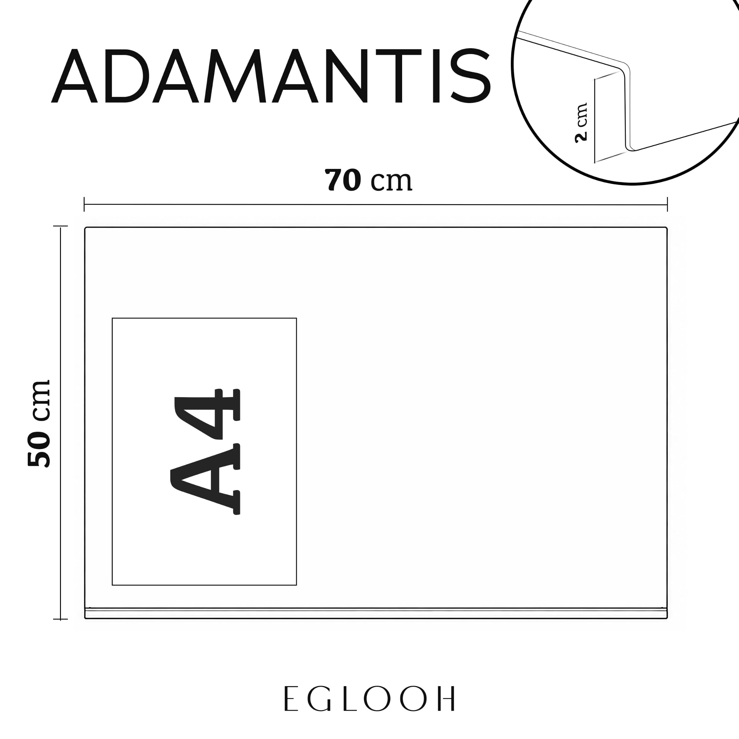 Eglooh - Adamantis - Sottomano Scrivania in Vera Pelle Grigio Talpa cm 70x50 - Design Moderno, Resistente Struttura in Acciaio con Profilo a L, Fondo Antiscivolo - Made in Italy