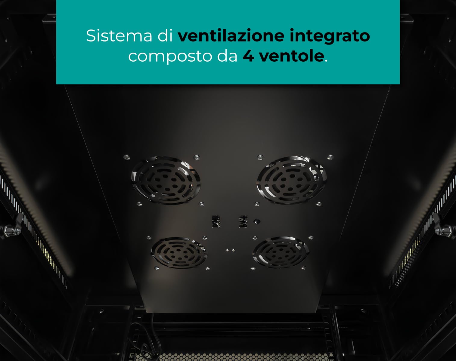 Armadio Rack 42U 800x1000x2000mm con 4 Ventole, 4 Ruote, 4 Montanti, Laterali Removibili, Nero per Server e Data Center (AR-42810FB) (42 unità / 1000 profondità / 800 larghezza)